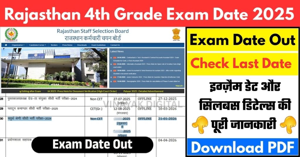 Rajasthan 4th Grade Exam Date 2025