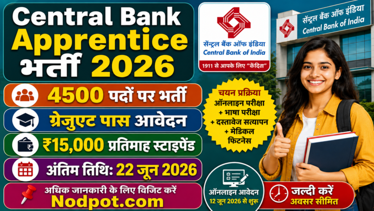 Central Bank of India Apprentice Recruitment 2026: 4500 पदों पर भर्ती का नोटिफिकेशन जारी