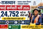 Rajasthan Safai Karmchari Recruitment 2026 Featured Image showing sanitation workers and Rajasthan government recruitment notification for 24752 vacancies.