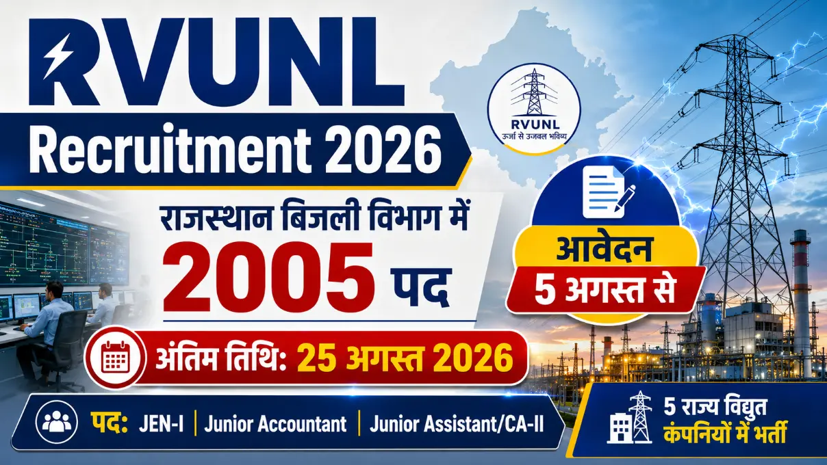 RVUNL Recruitment 2026 राजस्थान बिजली विभाग में 2005 पद